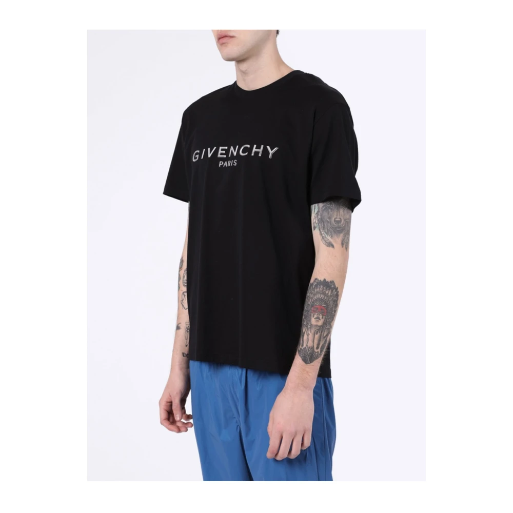 Givenchy Zwarte Logo Relief Katoenen T-Shirt Black Heren