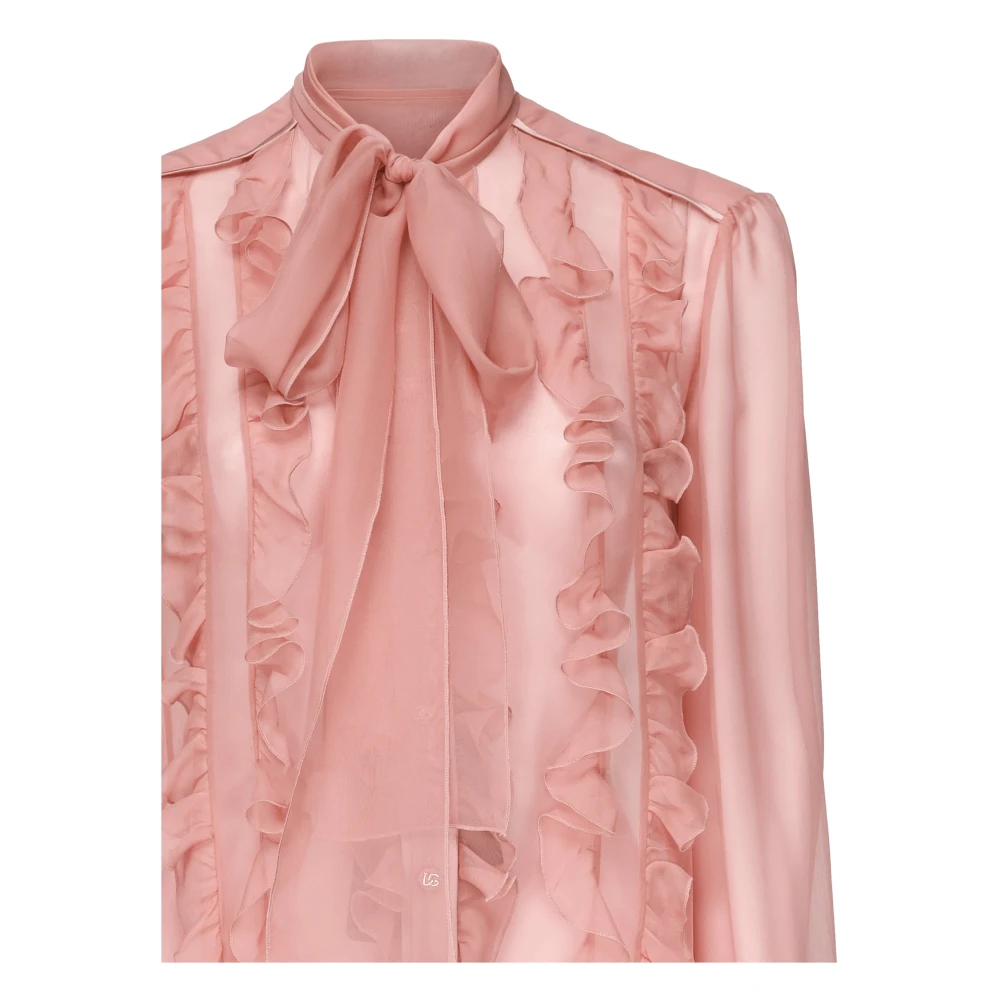 Dolce & Gabbana Roze zijden ruches overhemd met strik Pink Dames