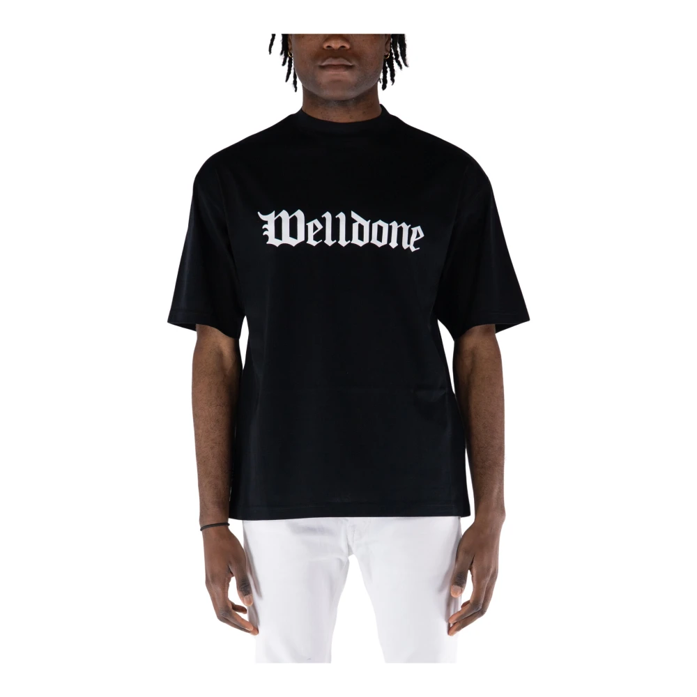 We11Done Gothic Logo Print T-Shirt Black Heren