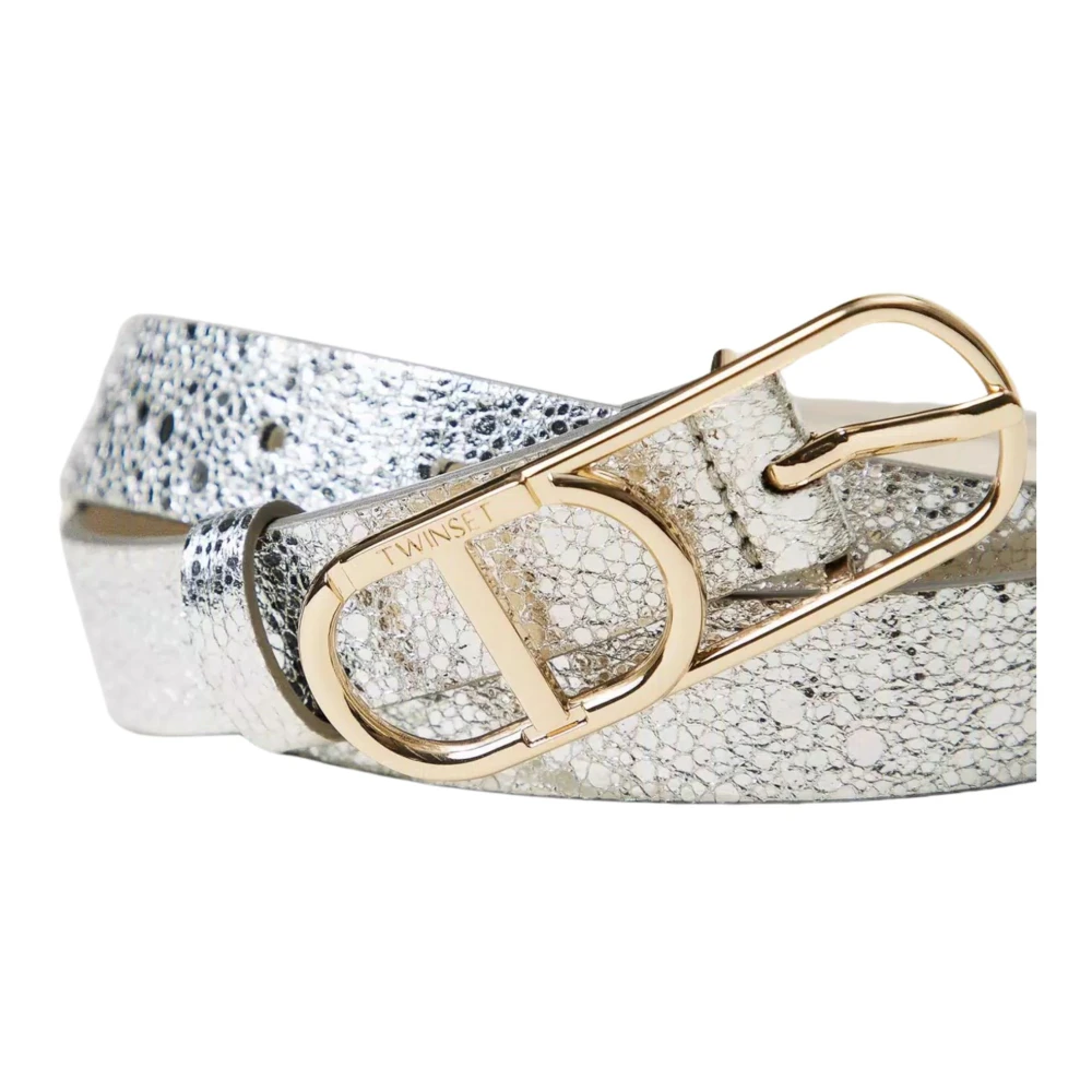 Twinset Zilveren Leren Ovaal Riem Gray Dames