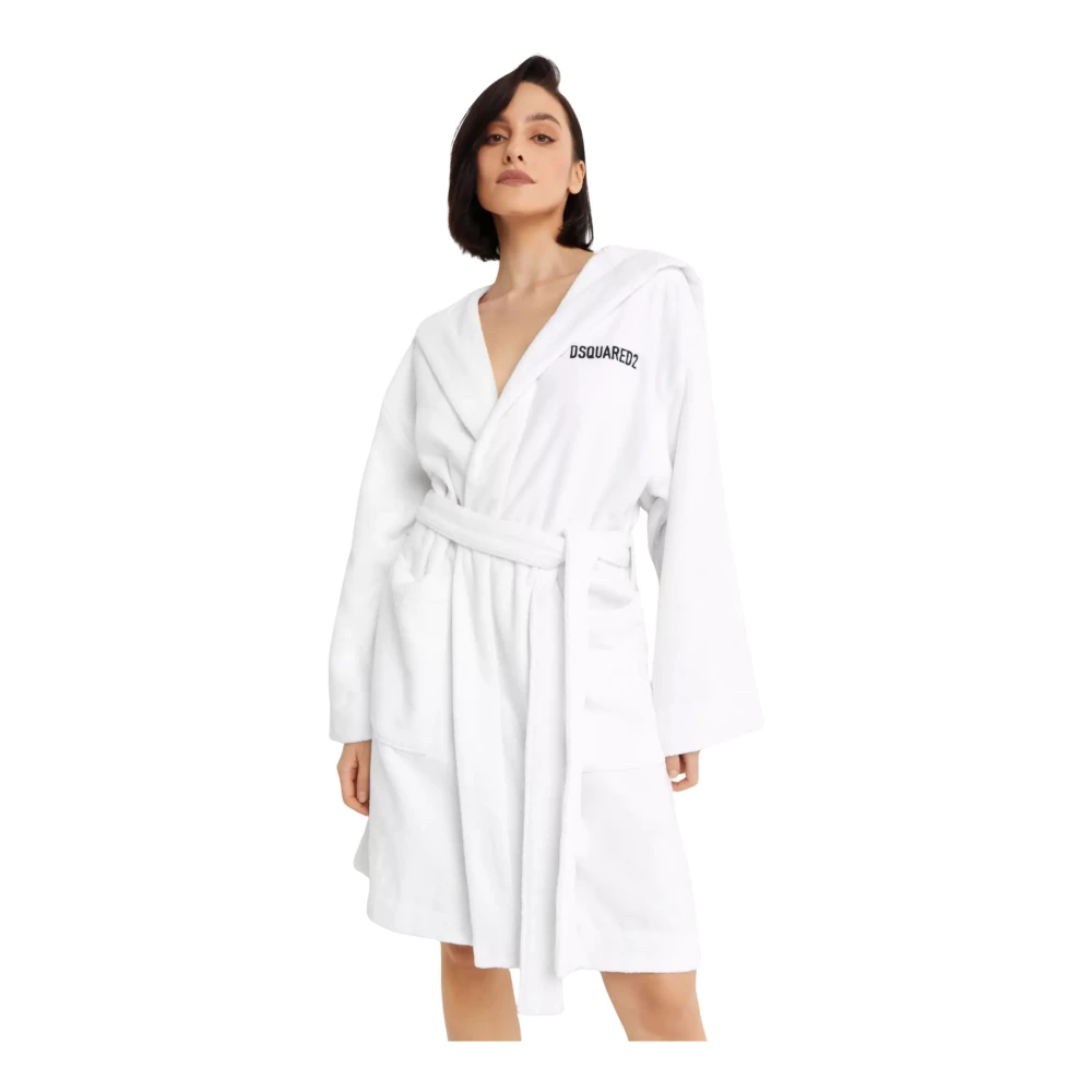 Dsquared2 Vrouw Wit Nachtkleding Dames, L, Katoen, Badjas Met Capuchon En Logo