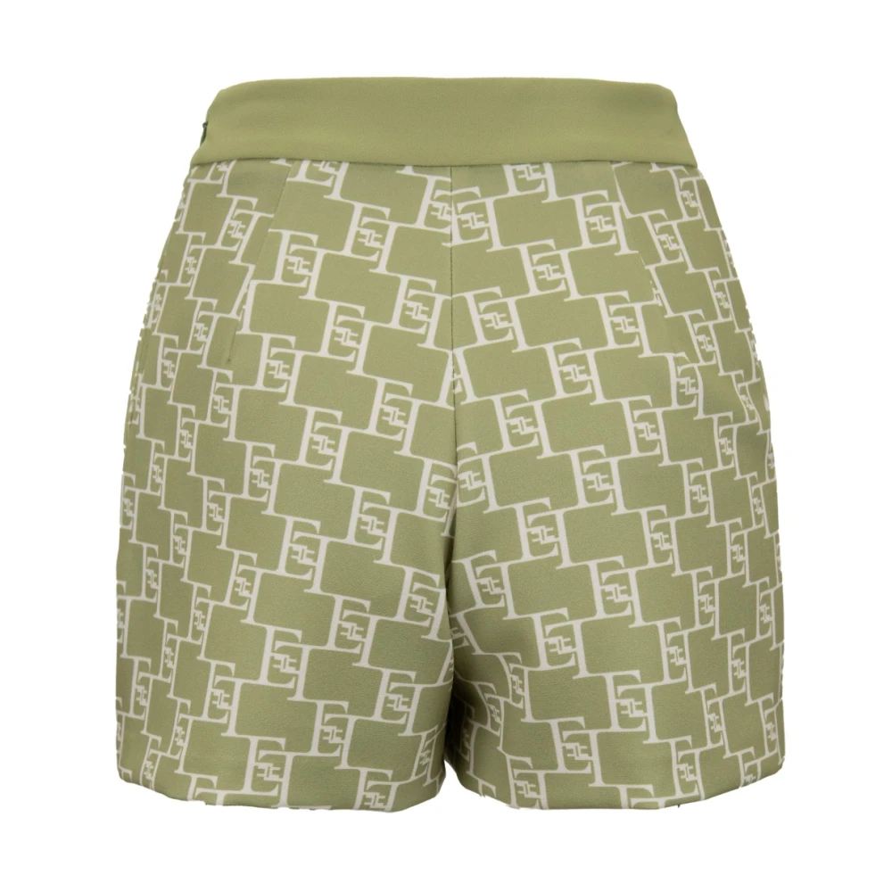 Elisabetta Franchi Gouden Logo Rits Haak Shorts Green Dames