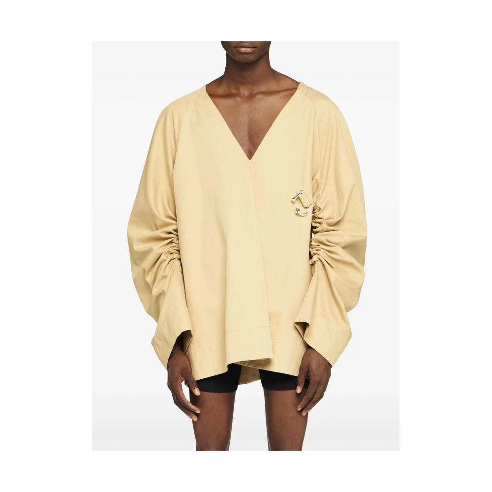 JW Anderson Beige V-hals Sweater met Asymmetrische Zoom Beige Heren