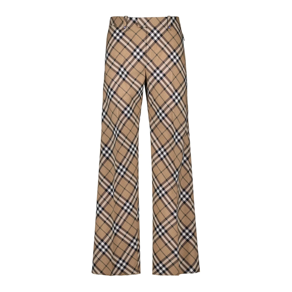 Burberry Men's Beige Wide Trousers, M, Vintage Checkered Wool Trousers