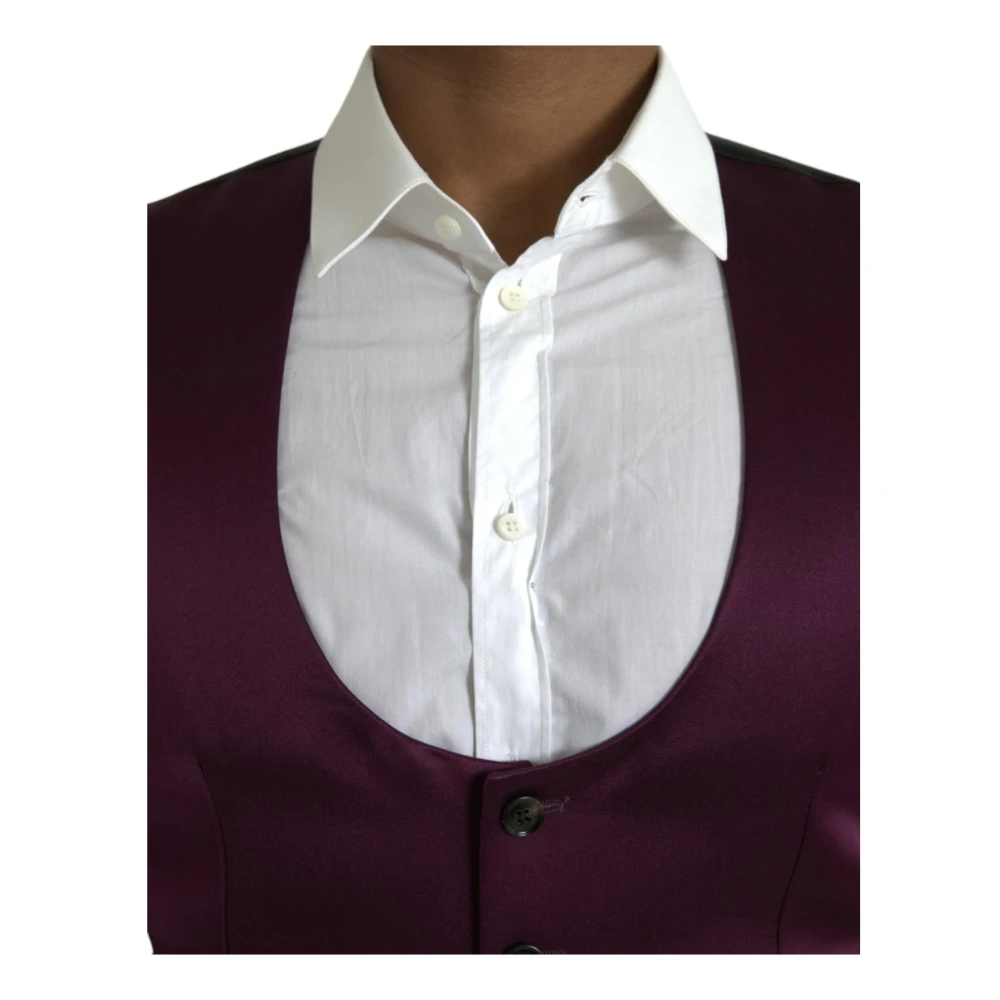 Dolce & Gabbana Maroon Zijden Formele Waistcoat Jurk Brown Heren