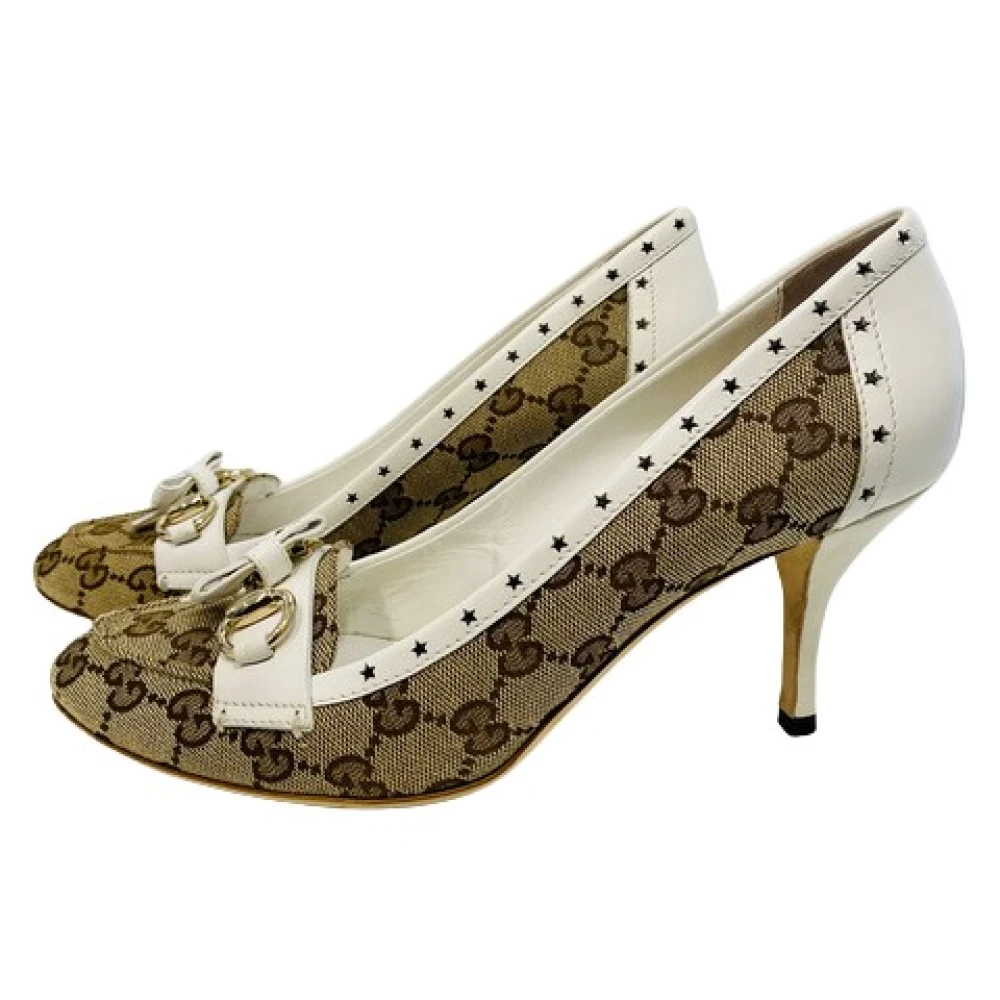 Gucci Vintage Förhandsägda Pumps, Brun/Vit Monogram, Storlek 38 Brown, Dam