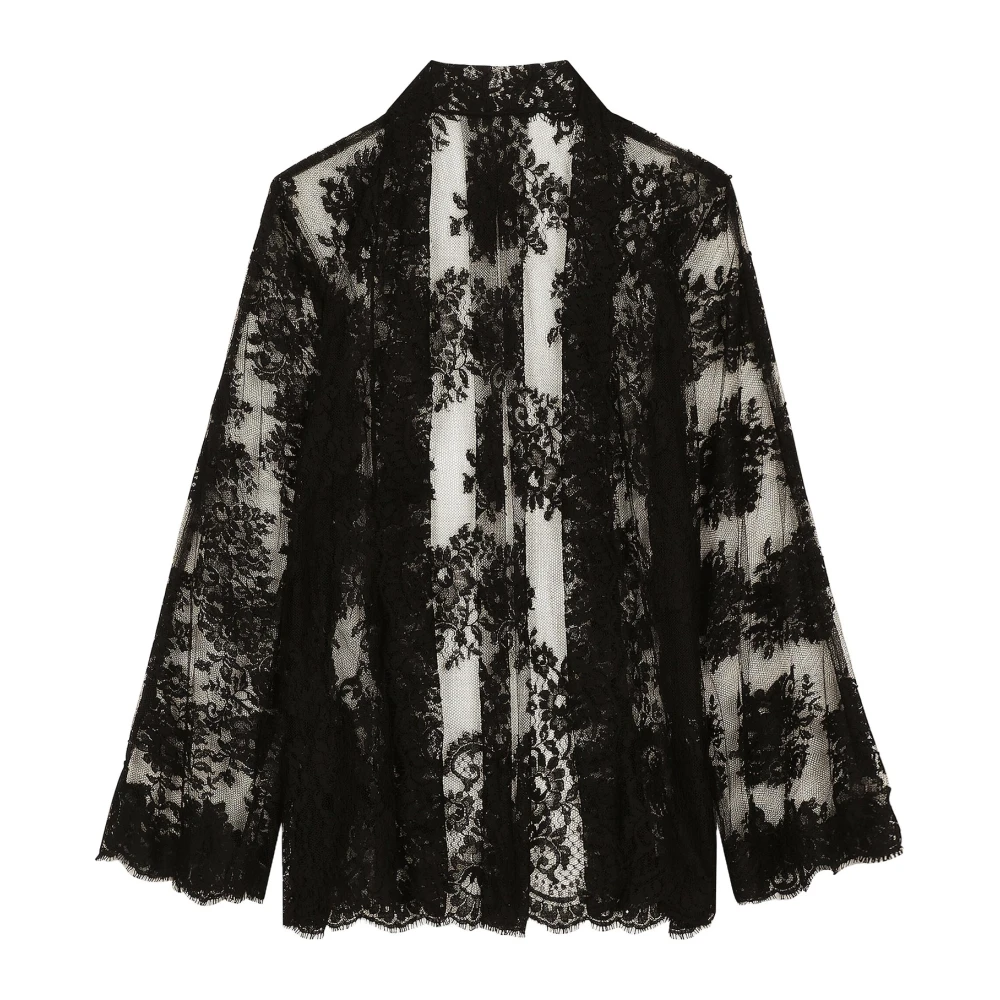 Dolce & Gabbana Svart Blommig Spets Kimono Skjorta Black, Dam