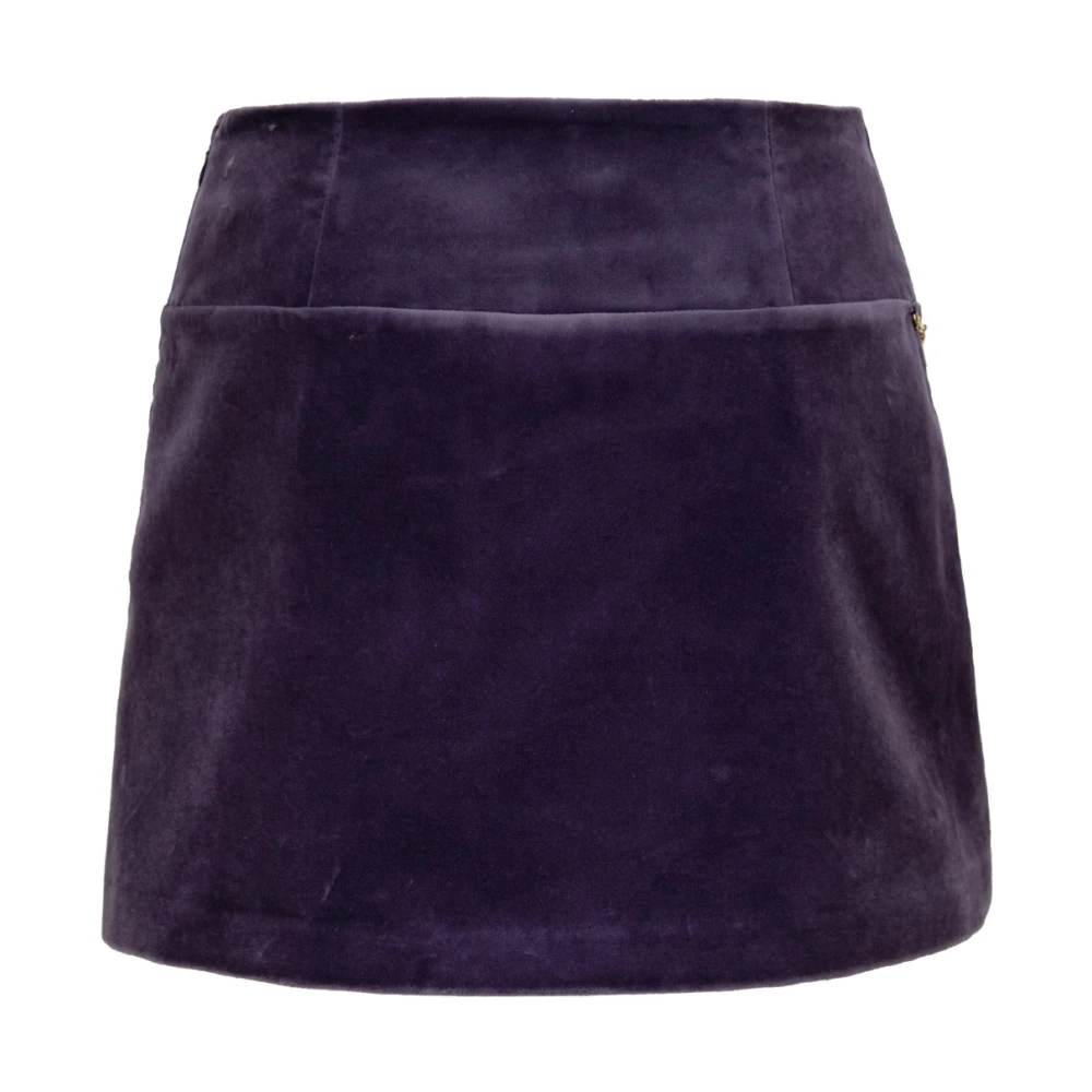 Elisabetta Franchi Gouden Knoop Korte Rok met Bedel Purple Dames