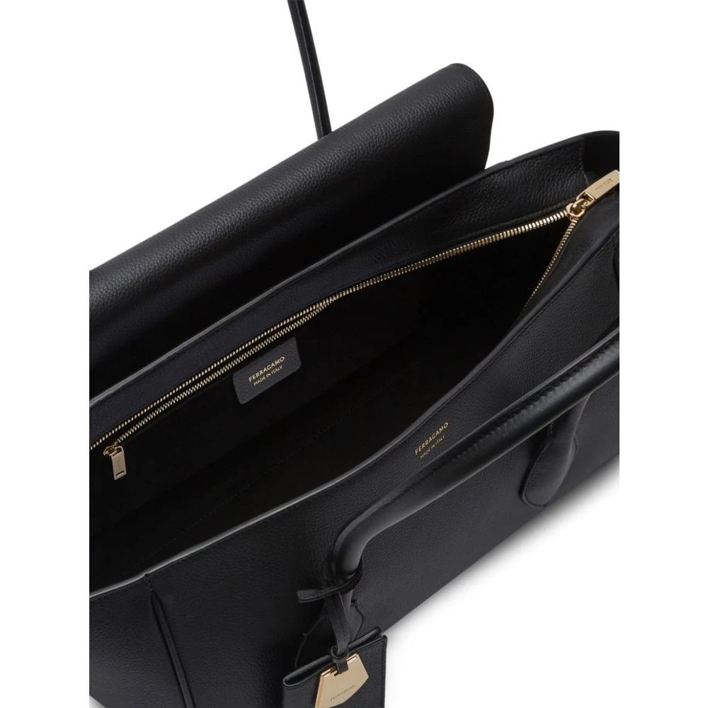 Salvatore Ferragamo Logo Print Zwarte Leren Tote Tas Black Dames