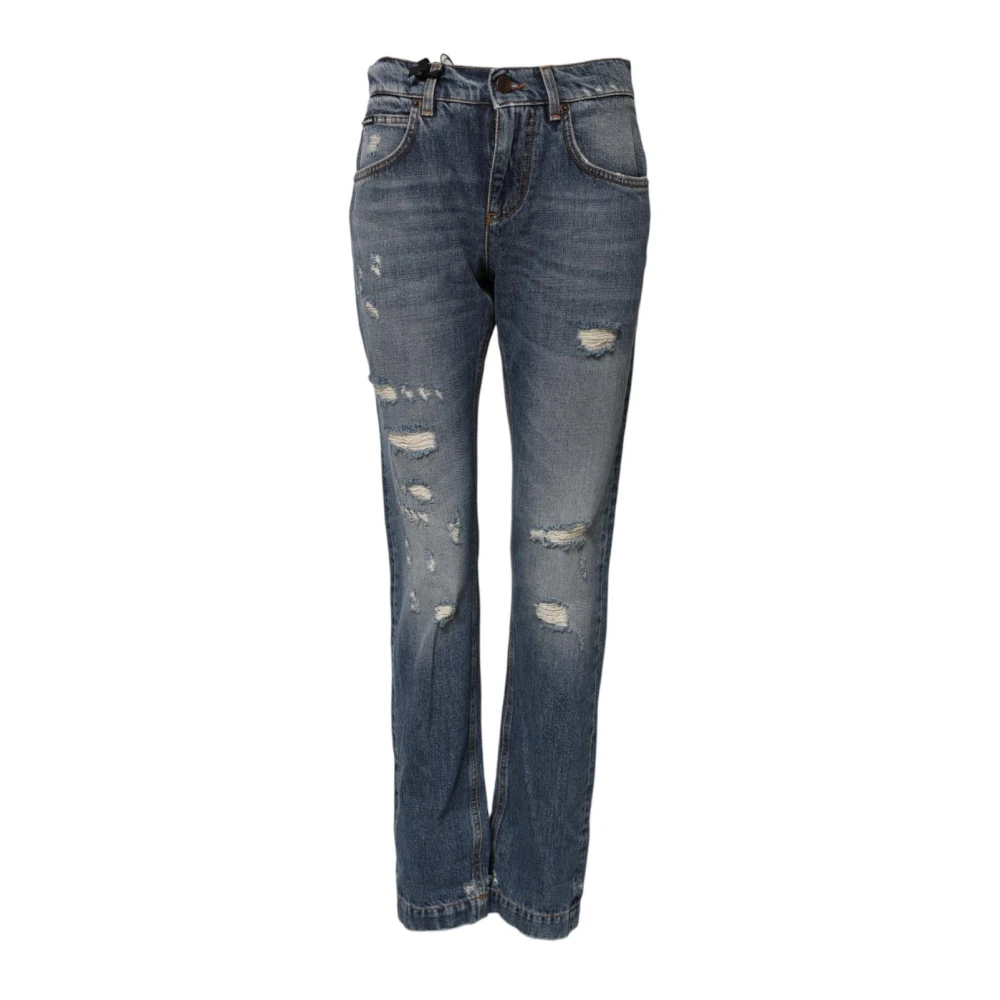 Dolce & Gabbana Women's Blue Boyfriend Tattered Denim Jeans
