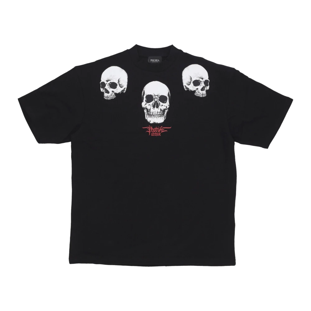 Phobia Archive Herren Schwarz Triple Skull Print Tee