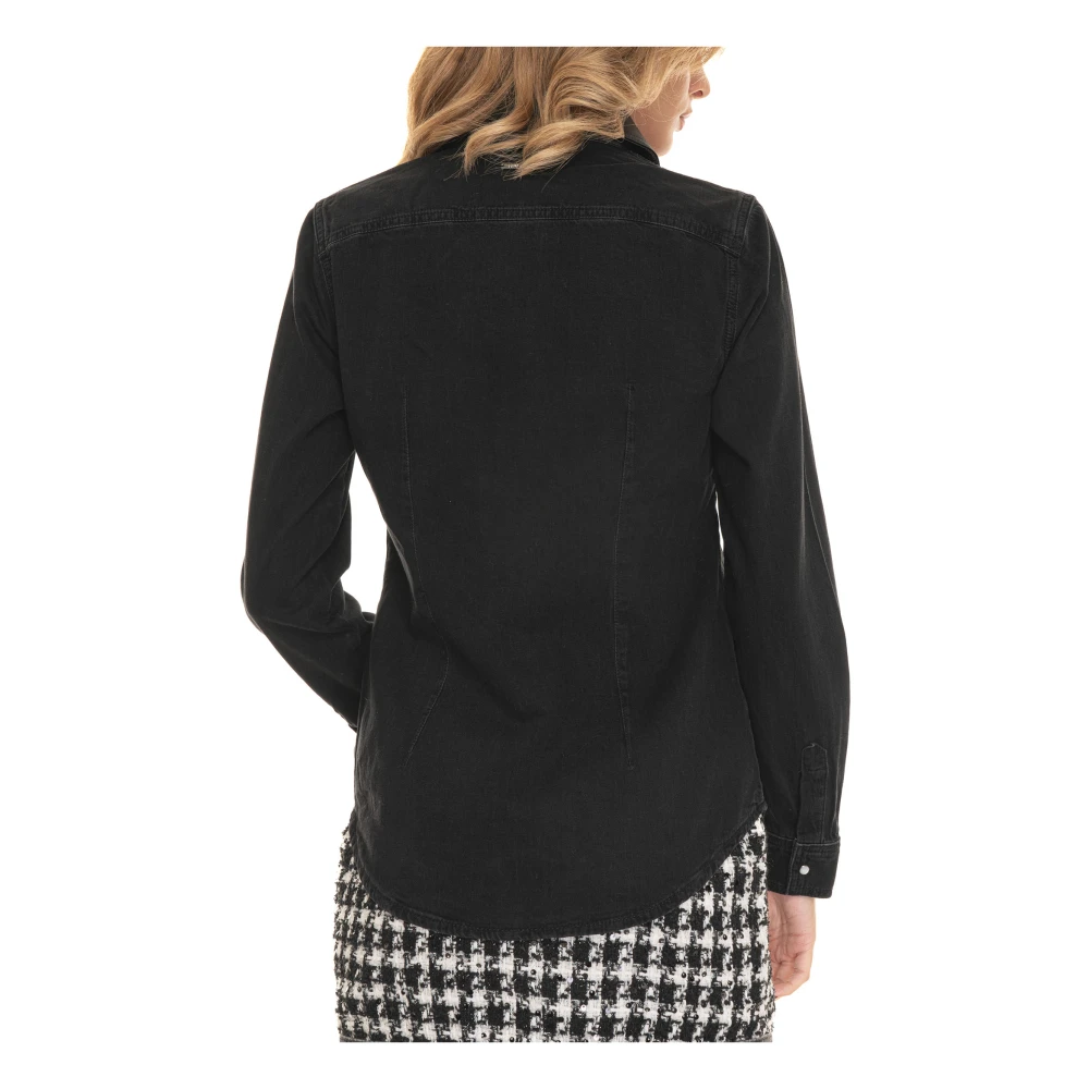 Liu Jo Blouse van jersey stof met leren afwerking Black Dames