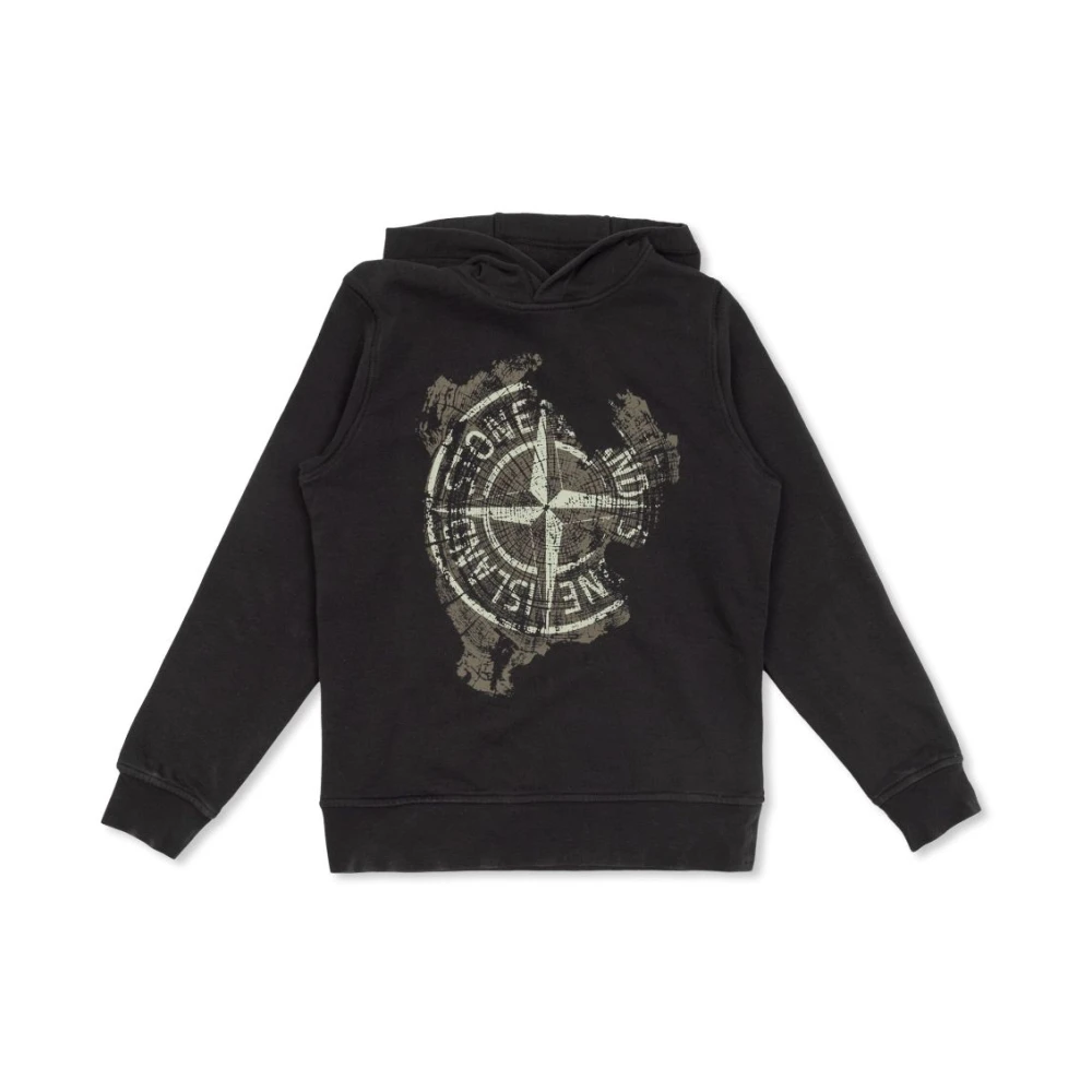 Stone Island Black Kids Sweatshirts, Male, 12 Y, Hoodie With White Logo