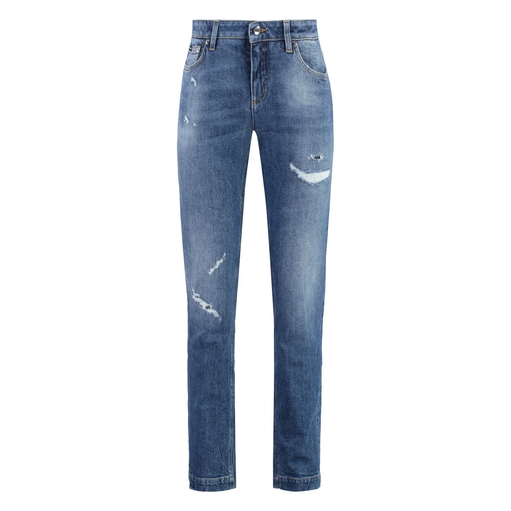 Dolce & Gabbana Stretch katoenen jeans met distressed details Blue Dames