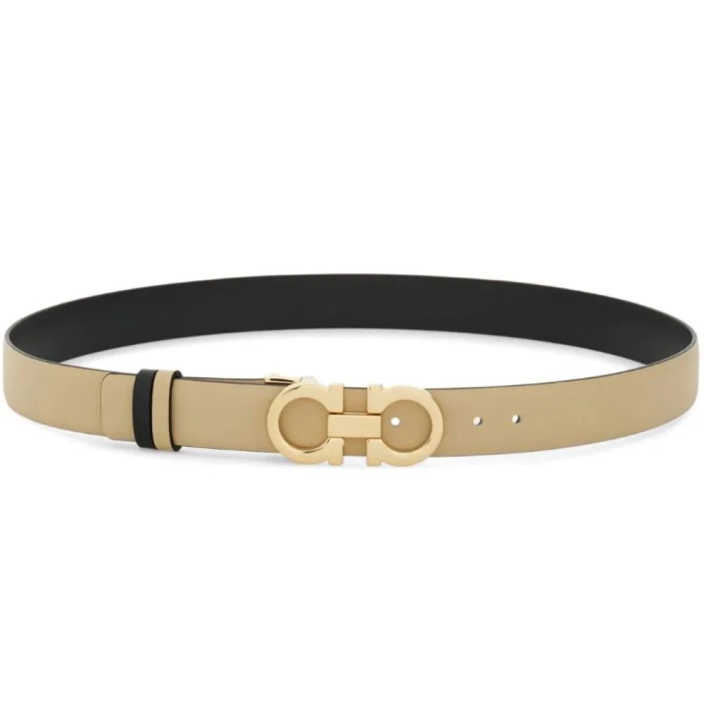 Salvatore Ferragamo Omkeerbare leren riem met Gancini gesp Beige Dames