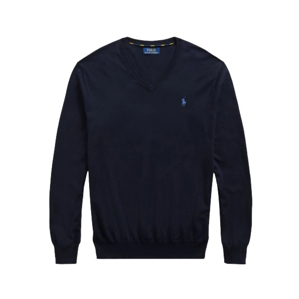 Polo Ralph Lauren Men's Blue V-Neck Knitwear, 2XL, Slim Fit V-Neck Polo Jumper