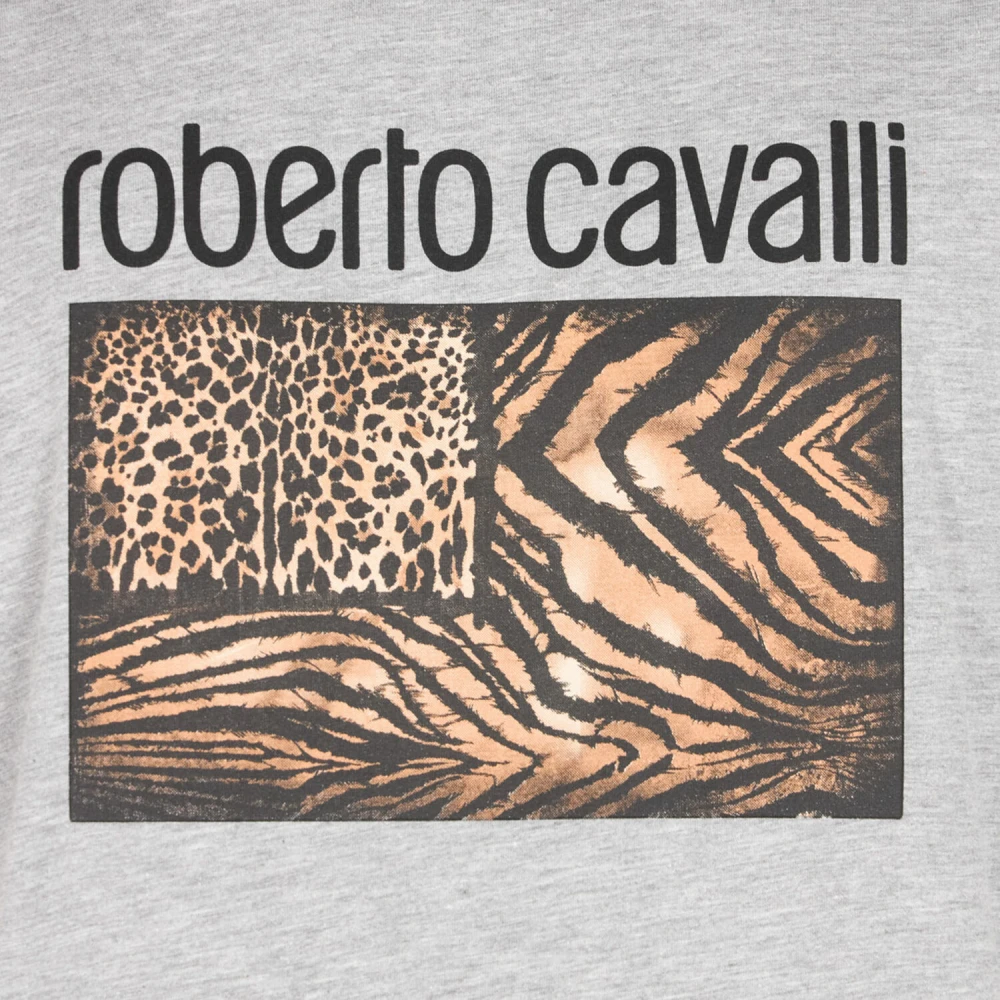 Roberto Cavalli Dierenprint T-shirt met logo Gray Heren