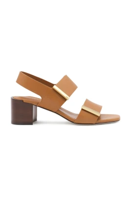 Cognac Brun Slingback Klackar Öppen Tå