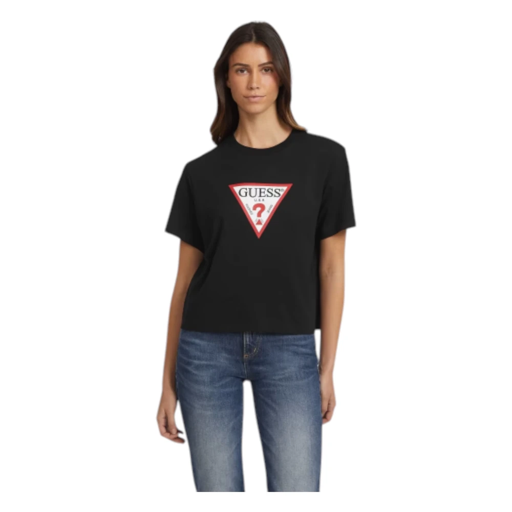 Guess Biologisch Katoenen Boxy T-shirt Black Dames
