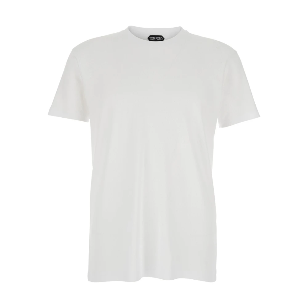 Tom Ford Men's White T-Shirts, L, Perforated Rib Ss Crew Neck