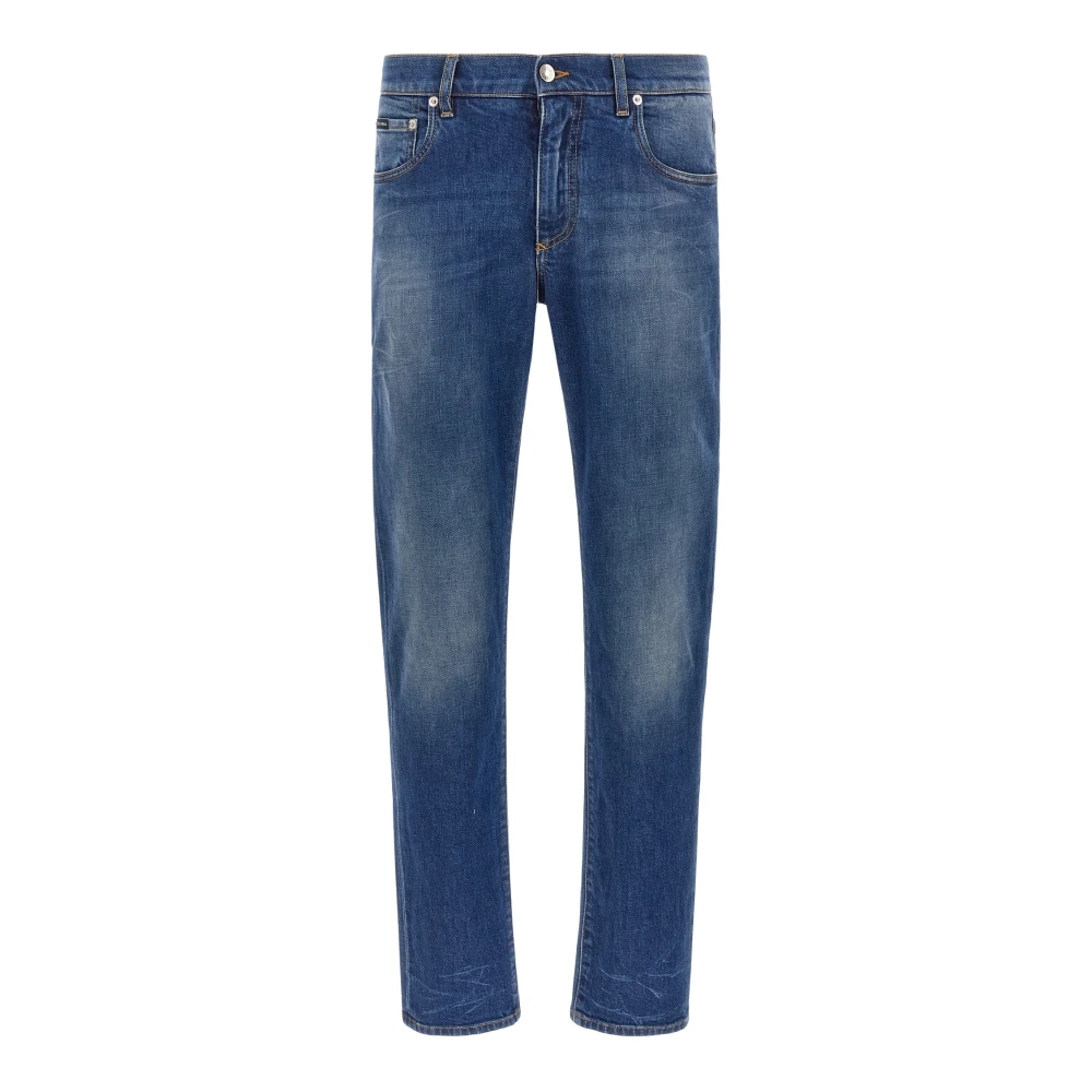 Dolce & Gabbana Logo-Patch Straight Jeans - Male - Straight Fit Jeans - Blue - L - Jeans