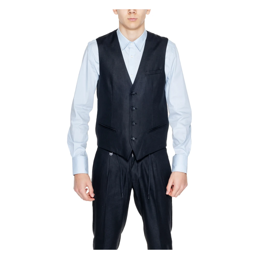 Antony Morato Zwart Linnen-Blend Geknoopt Gilet Black Heren