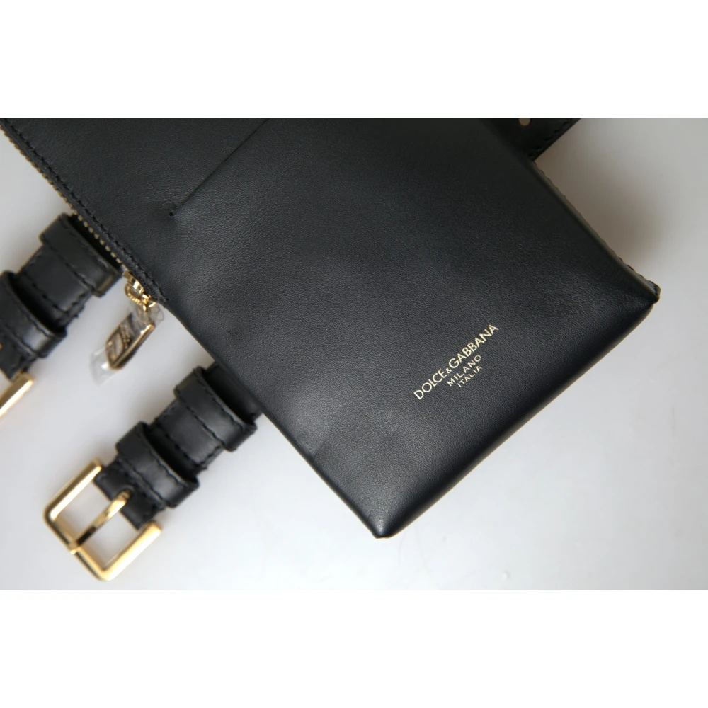 Dolce & Gabbana Zwarte Leren Heren Dubbele Riem Armband Tas Black Heren