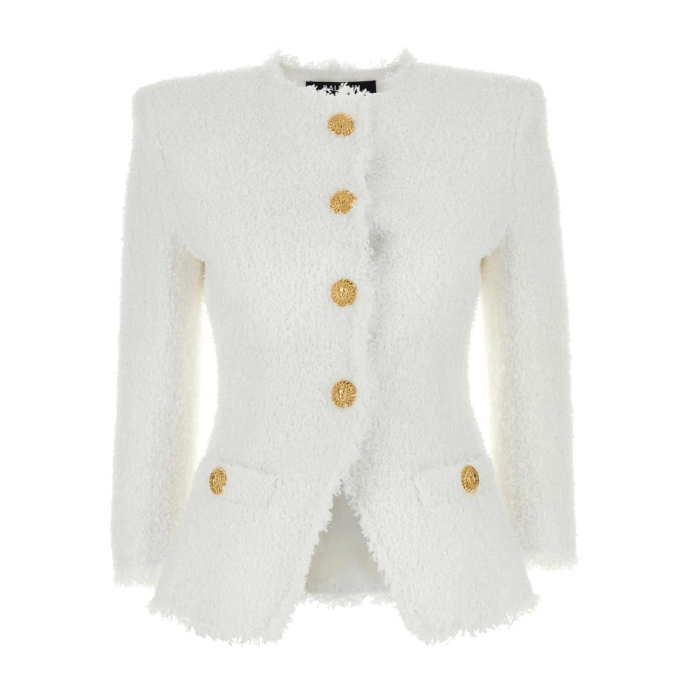 Balmain Elegant Vit Tweed Blazer White, Dam