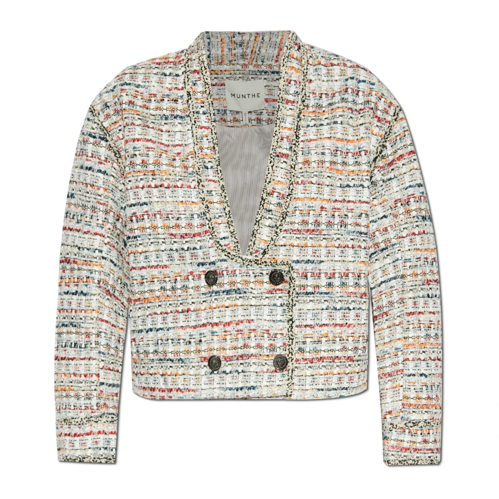 Munthe Elegante Bouclé Jas met Lange Kraag Multicolor Dames