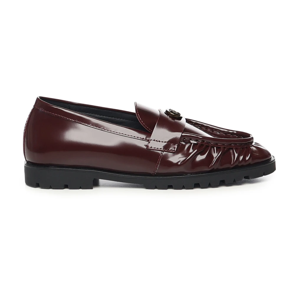 Pinko Women's Brown Loafers, 8 Uk, Red Leather Flat Shoes