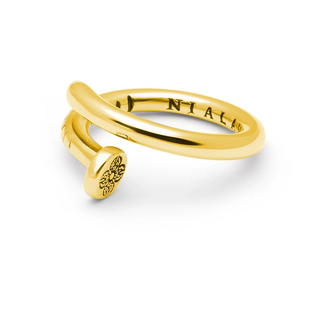 Nialaya Men's Nail Ring with Dorje Engraving and Gold Finish Yellow, Herr