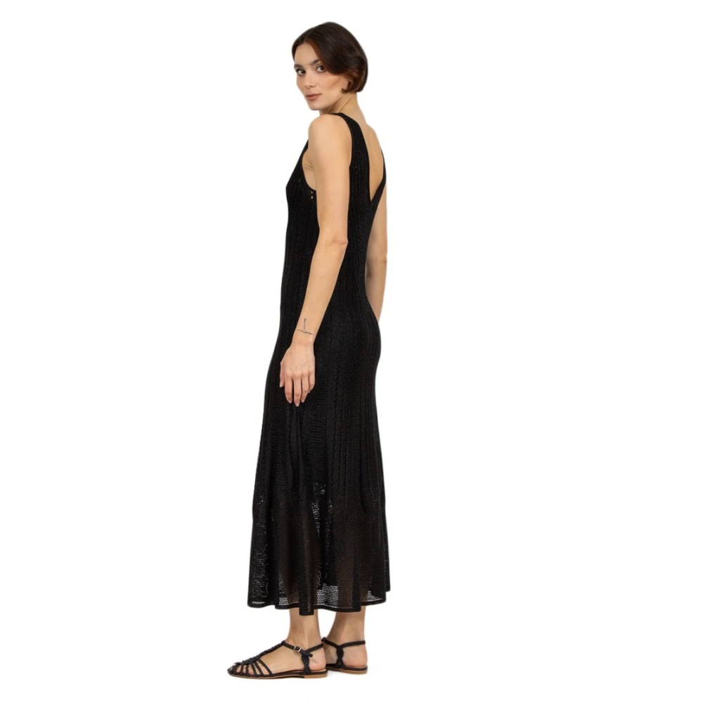 Erika Cavallini Zwarte Lange Jurk in Lurex Tricot Black Dames