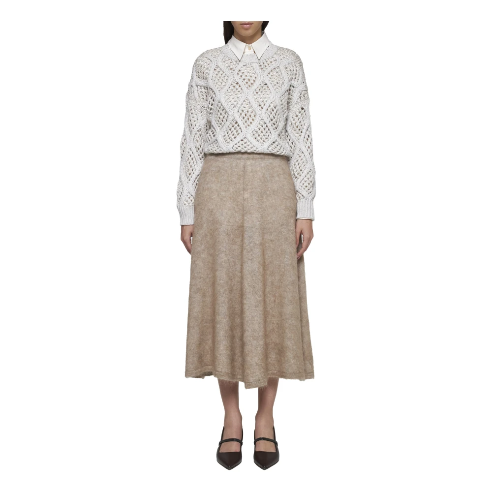 BRUNELLO CUCINELLI Elastische Taille Midi Rok Beige Dames