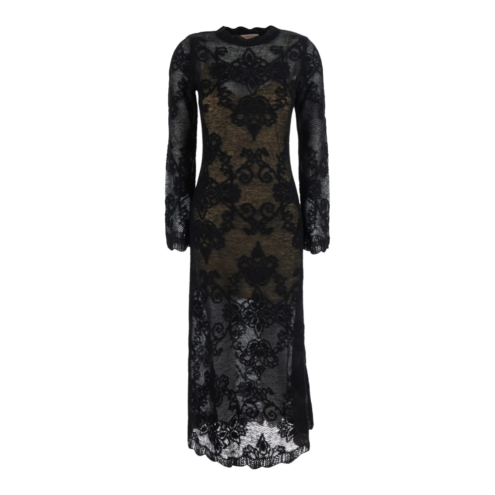 Twinset Donna Nero Lungo Abito In Maglia Jacquard Di Misto Alpaca - Immagine 4