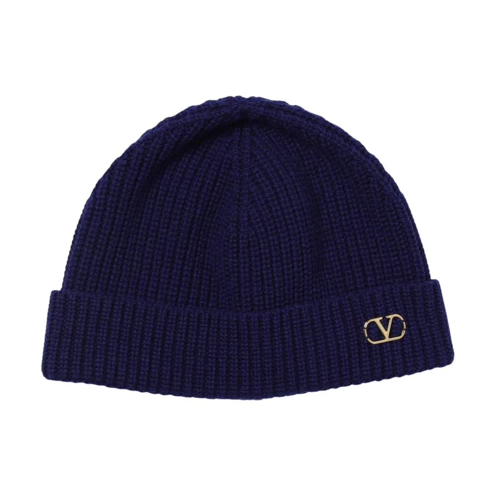 Valentino Garavani Men's Blue Ribbed Knit Beanie