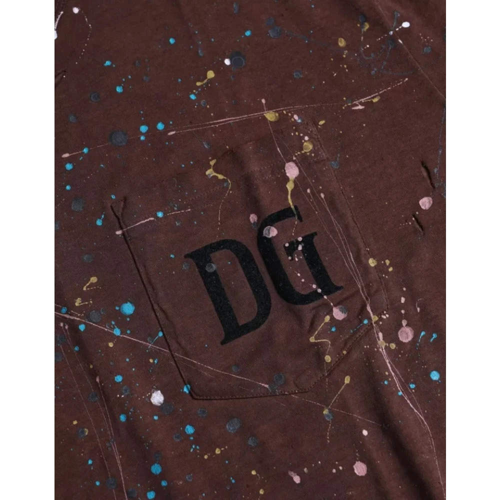 Dolce & Gabbana Bruin Katoenen T-shirt met Kleurspetters Brown Heren