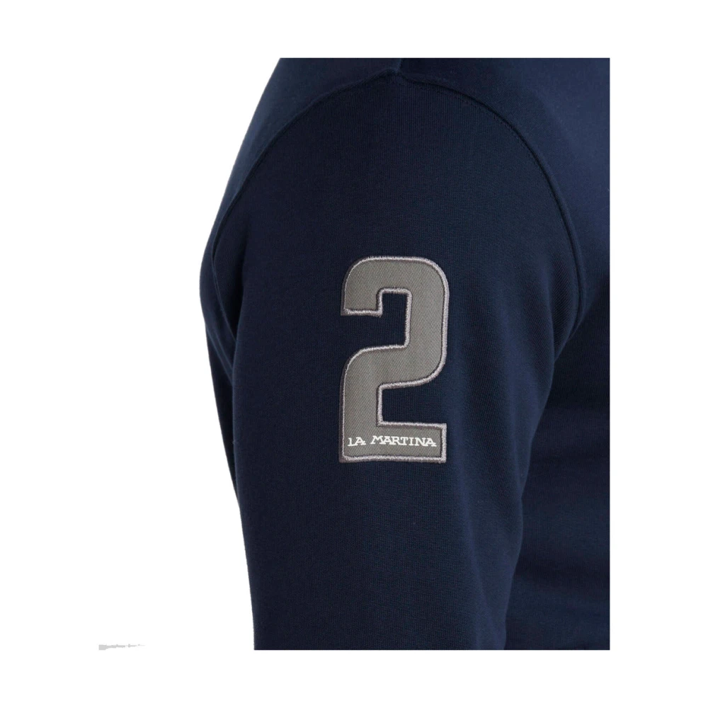 LA MARTINA Blauwe Katoenen Zip-Up Sweatshirt met Geborduurd Logo Blue Heren