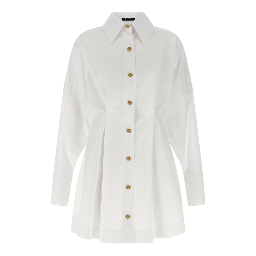 Balmain White Poplin Shirt Dress - Female - Shirt Dresses - Xs - Dresses