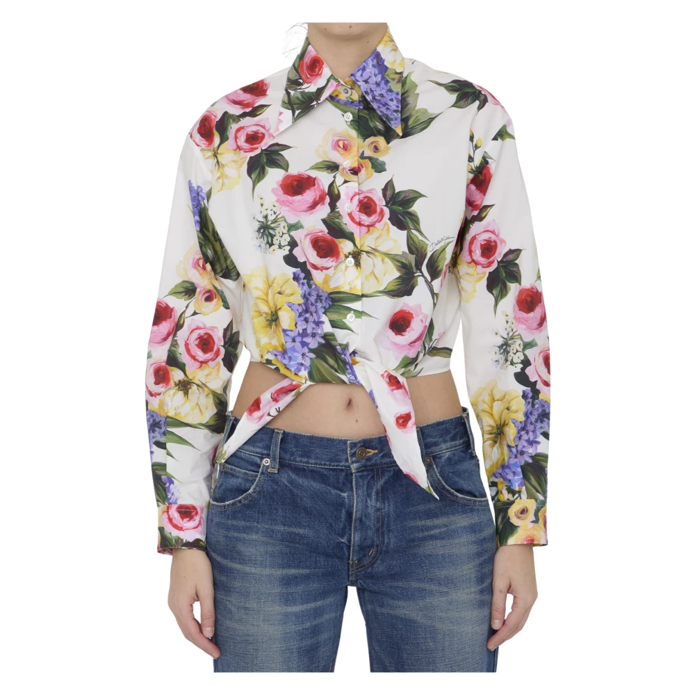 Dolce & Gabbana Witte Giardino Print Crop Shirt Multicolor Dames
