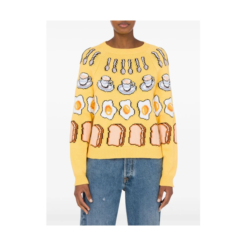 Moschino Gele Jacquard Crew Neck Sweater Multicolor Dames