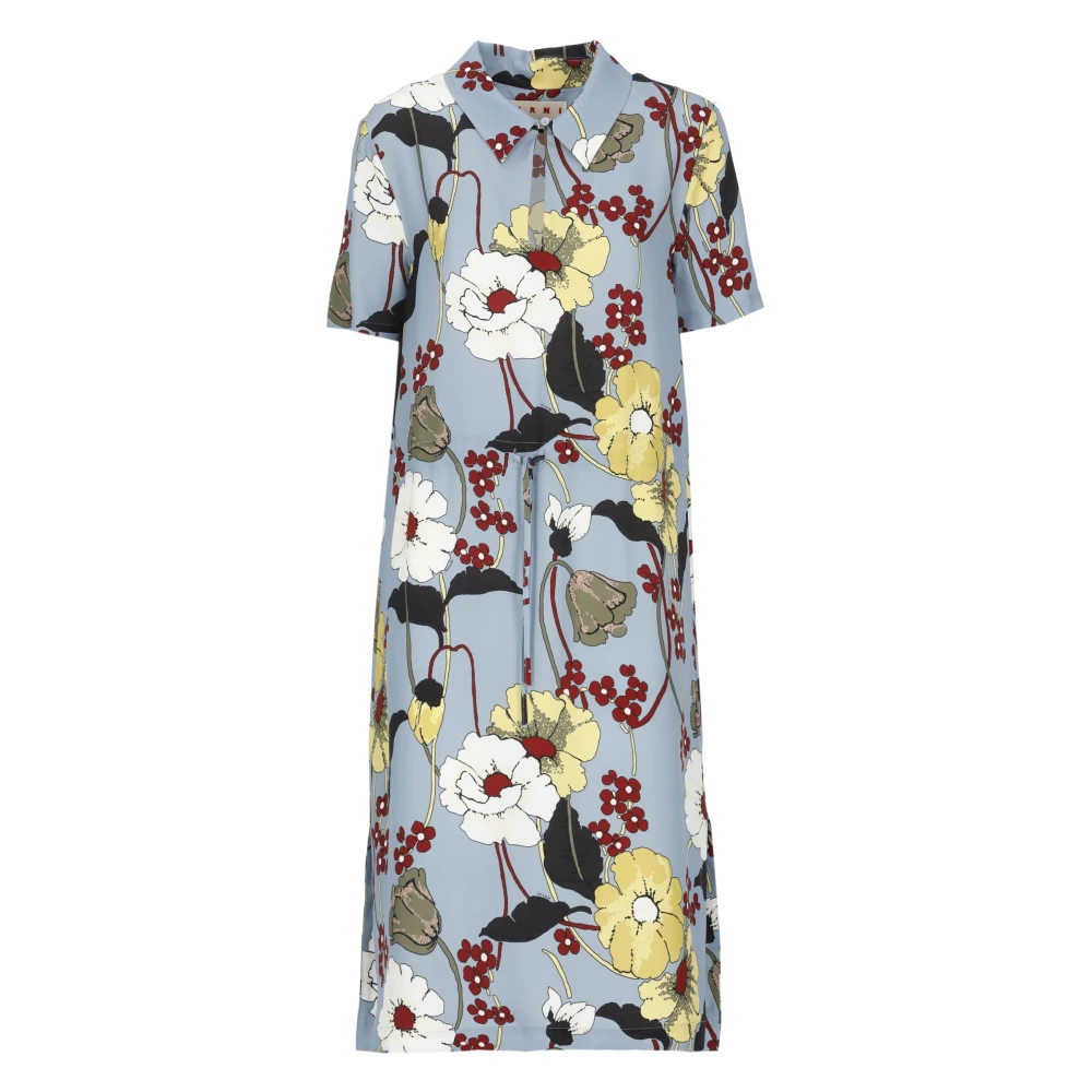 Marni Women's Blue Midi Dresses, Xs, Poplin Midi Dress With Melodia Flowers Print