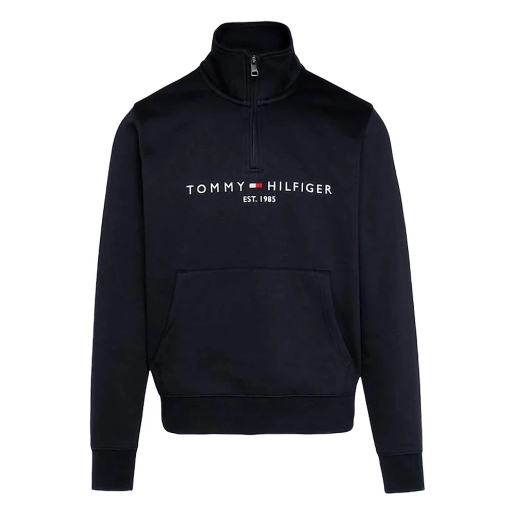 Tommy Hilfiger Logo Mockneck Hoodie Black, Herr