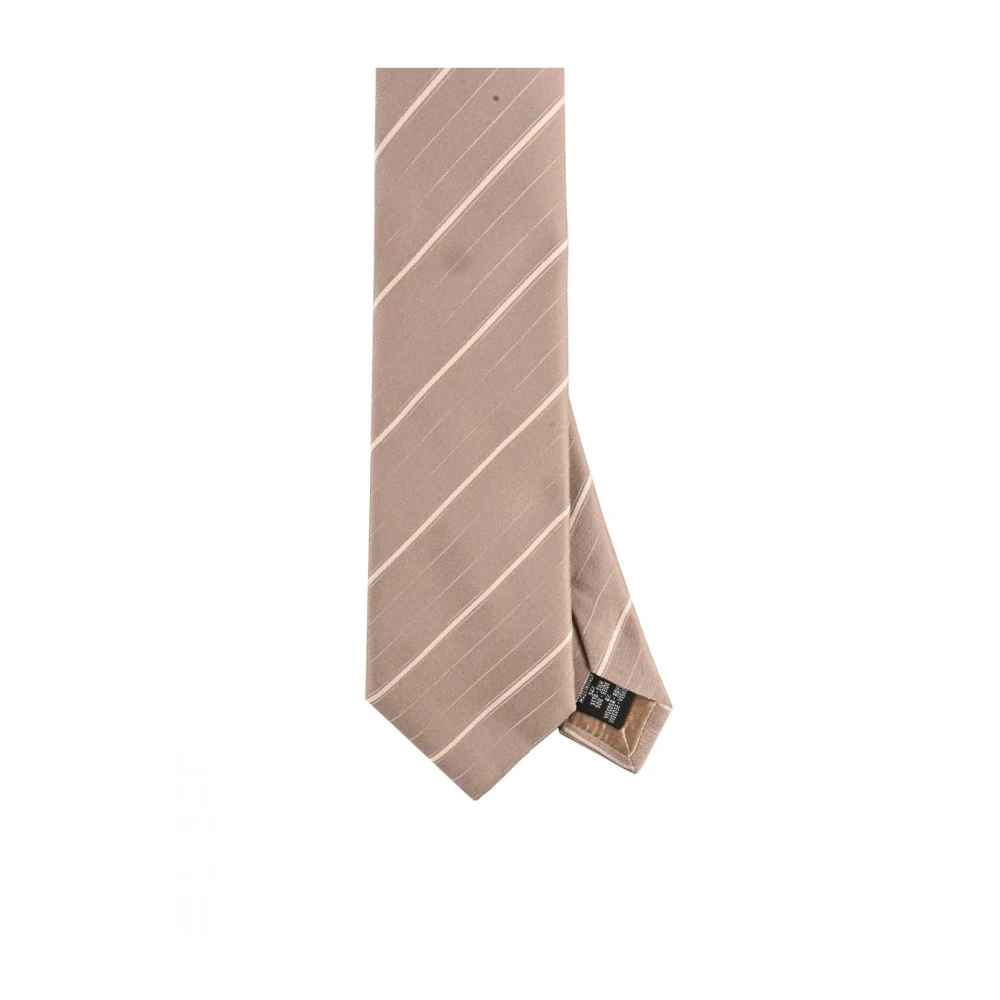 Emporio Armani Zijden Gestreepte Stropdas Beige Heren