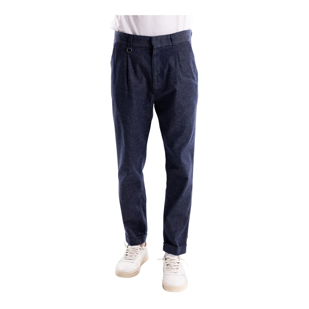 Paolo Pecora Men's Blue Cropped Trousers - Straight Trousers - S - Trousers