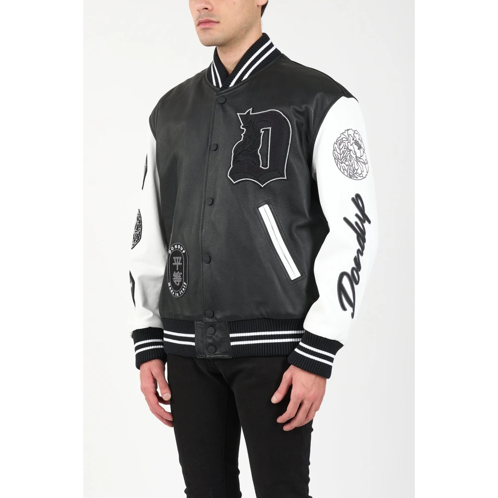 Dondup Leren College Jack met Patches Black Heren