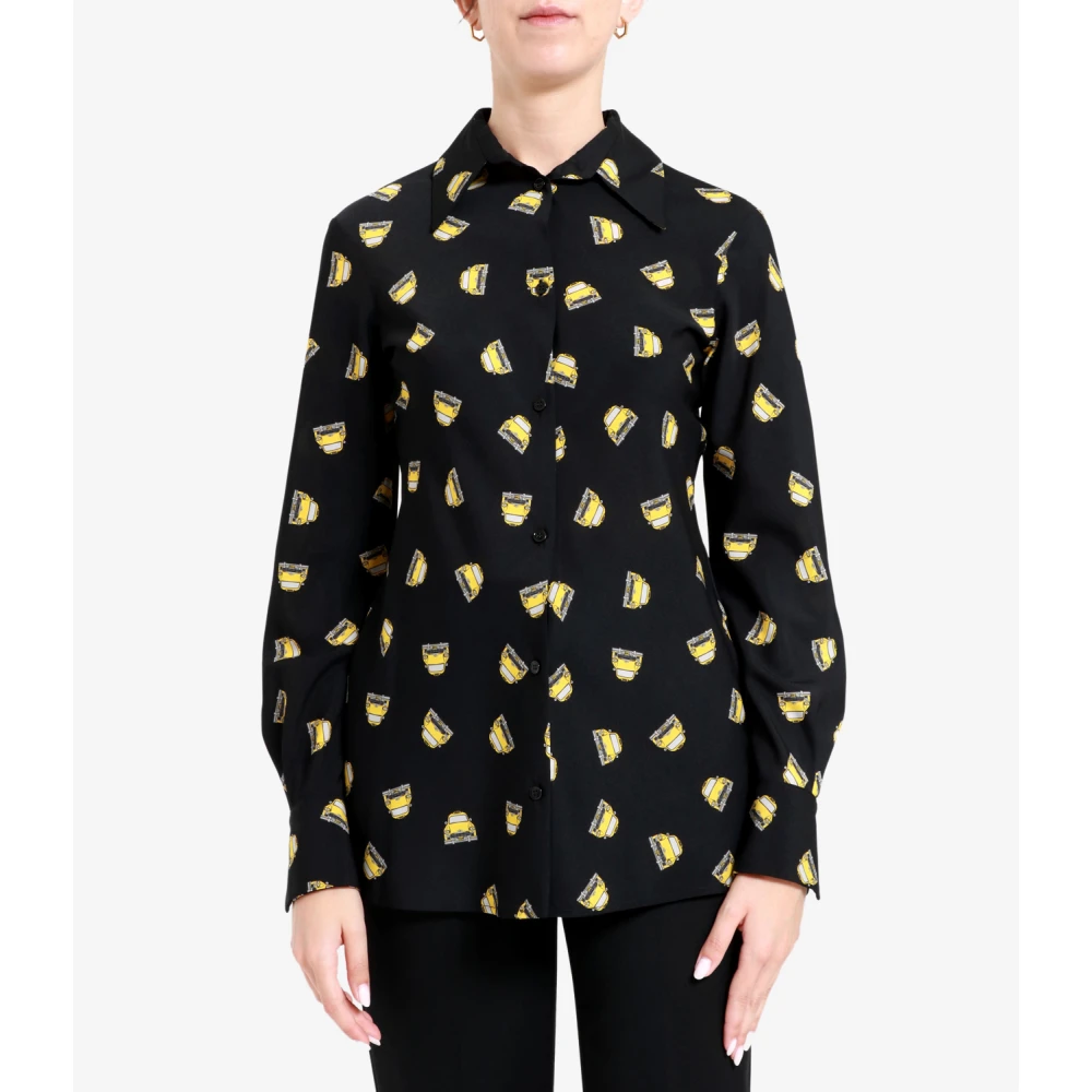 Erika Cavallini Zwarte getailleerde blouse met puntkraag Black Dames