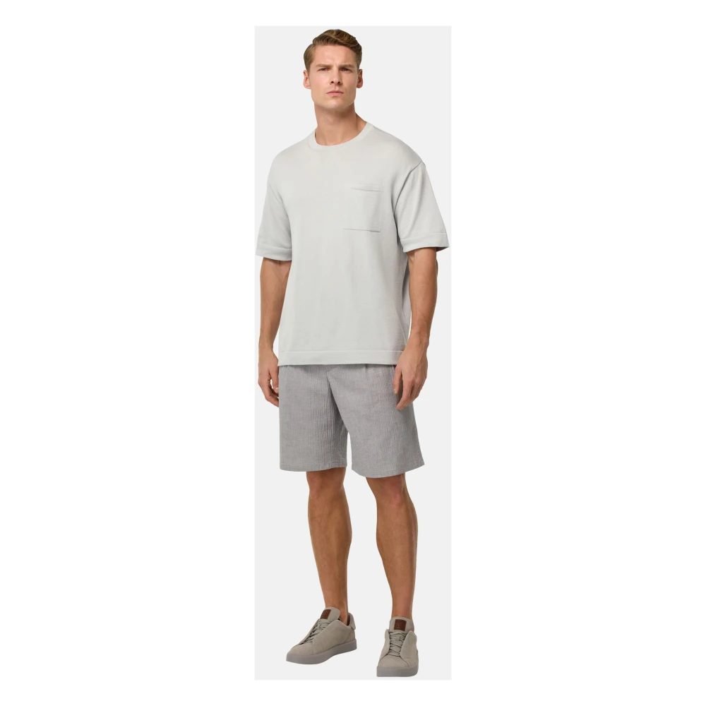 Boggi Milano Pima Katoenen Gebreide T-Shirt Blue Heren