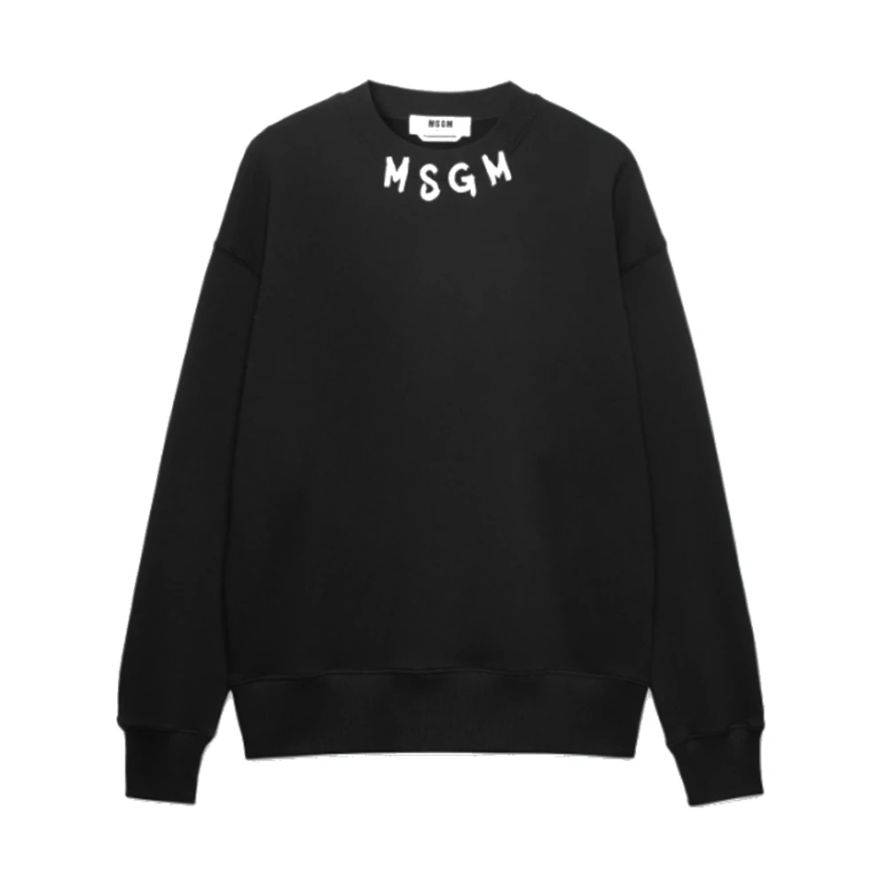Msgm Zwarte Jersey Logo Sweater Black Heren