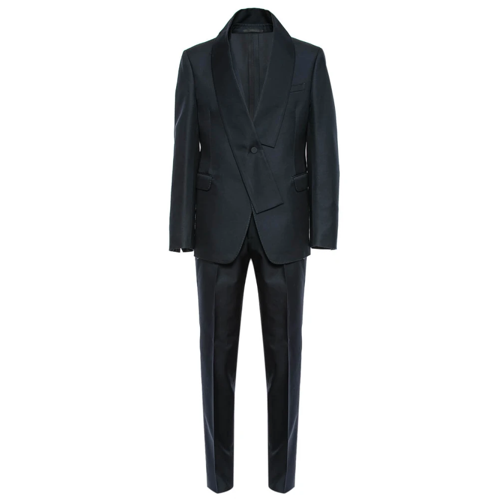 Valentino Garavani Elegante Zwarte Leren Kostuum Jurk Blue Heren