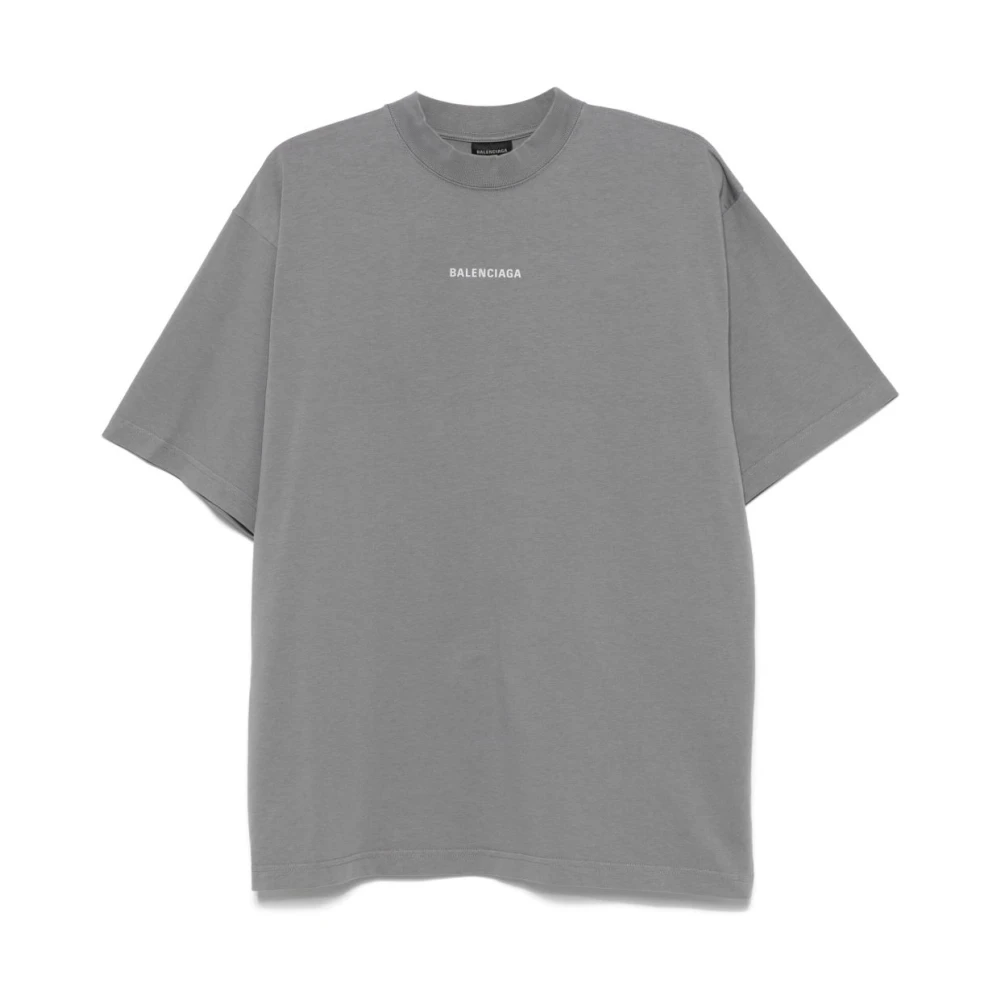 Balenciaga Grijze Logo Print Katoenen T-shirt Gray Heren